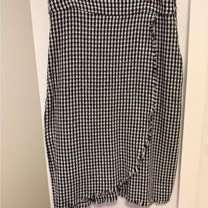 ZARA Black White Houndstooth Wrap Midi Skirt